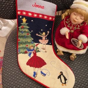 🎄”Jenna” Christmas stocking wool needlepoint “Skaters”🎄